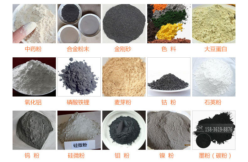 氣體保護超聲波振動篩的行業應用：中藥粉，合金粉末，金剛砂，色料，大豆蛋白，氧化鋁，磷酸鐵鋰，麥芽粉，鈷粉，石英粉，鎢粉，硅微粉，鉬粉，墨粉。
