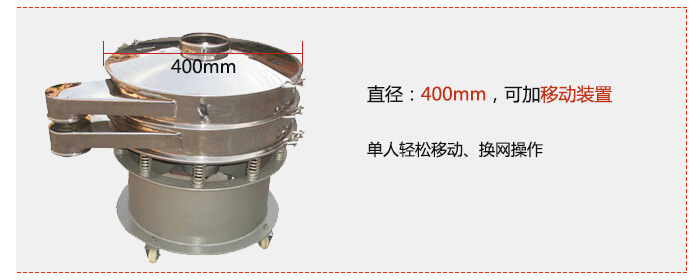 效率高：效率高，設計精巧耐用，任何分類，粘液均可的篩分。操作簡單：換網容易，操作簡單，清洗方便。網孔不堵塞：網孔不堵塞，粉末不飛揚，可篩至400目或0.028mm，連續作業：雜質，粗料自動排出，可以連續作業。