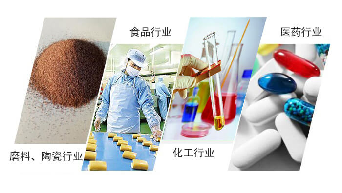 圓形旋振篩適用行業：磨料，陶瓷行業，食品行業，化工行業，醫藥行業。